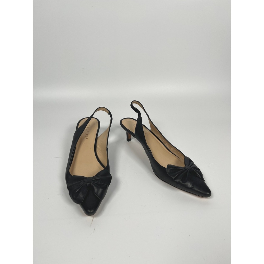 Talbots Slingback Kitten Heels Women 6.5B Black Bow 90s Minimalist Chic Office
